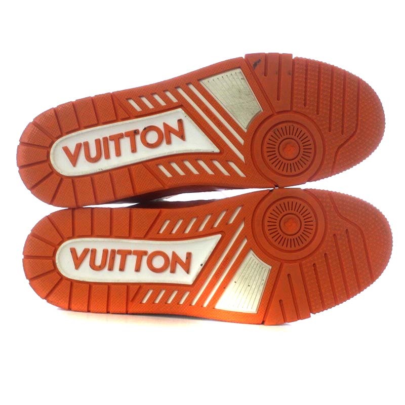 ルイヴィトン LOUIS VUITTON LV Trainer Line Sneaker #54 スニーカー ローカット レザー バイカラー 9.5 28cm 白 ホワイト オレンジ_画像4