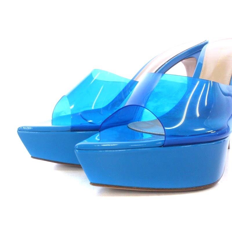  Jean vi to Rossi Gianvito Rossi ELLE mules sandals pin heel po Inte dotu platform PVC 37 24cm blue 