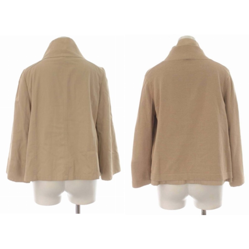  Indivi INDIVI reversible jacket stand-up collar knitted switch 7 minute sleeve outer 38 M beige /DK #GY21 lady's 