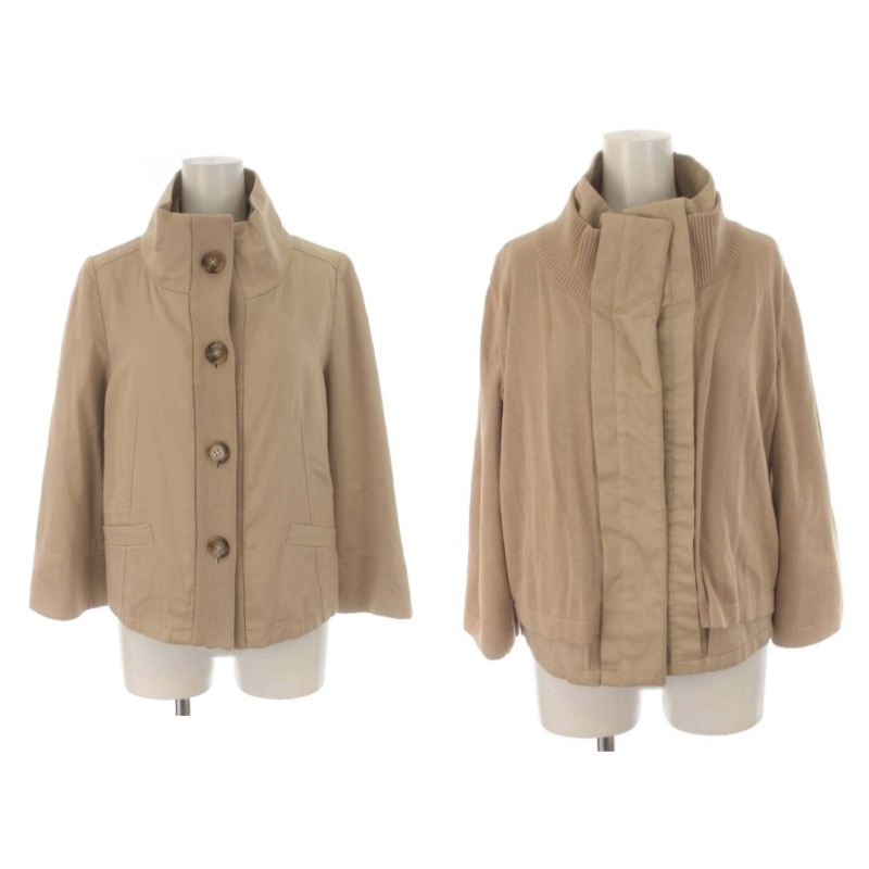  Indivi INDIVI reversible jacket stand-up collar knitted switch 7 minute sleeve outer 38 M beige /DK #GY21 lady's 