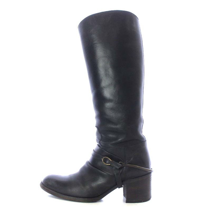 Sartre SARTORE jockey boots long tea n key heel leather 37.5 24cm black black /YO5 #SH lady's 