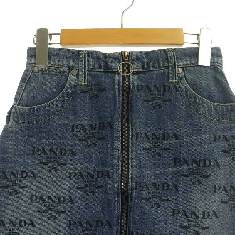 ヒステリックグラマー HYSTERIC GLAMOUR PANDA MANIA pt USED加工デニムAラインスカート 台形スカート ミニ 24 青 ブルー_画像4