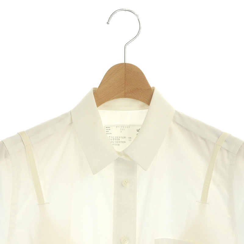 サカイ sacai 21年製 Cotton Poplin x Lace Shirt シャツ 半袖 レース切替 2 白 黒 アイボリー /ES ■OS ■SH レディース_画像4
