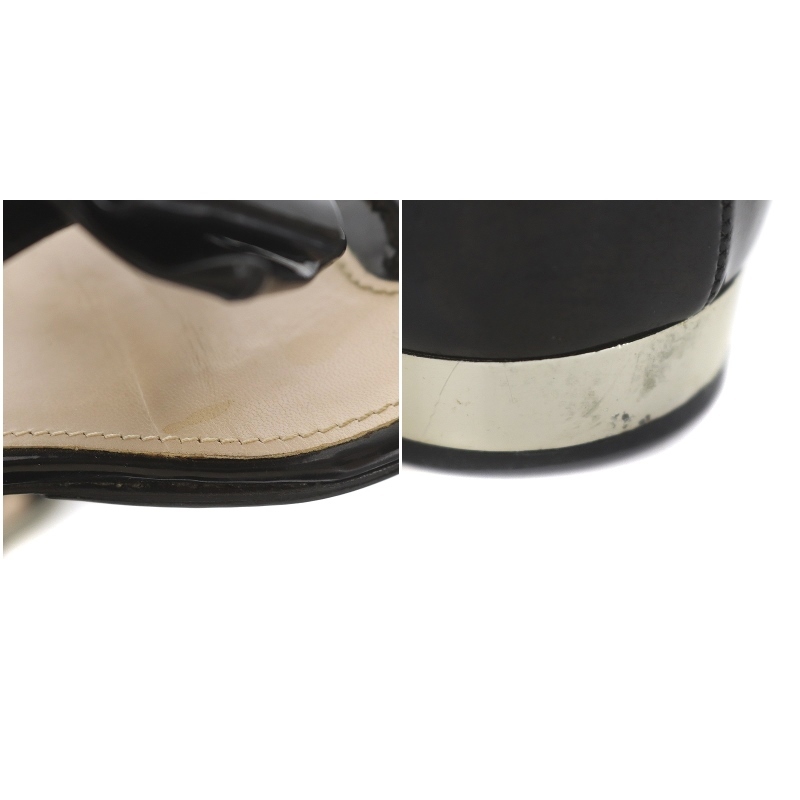  MiuMiu miumiu tongs sandals Flat enamel ribbon 36 23.0cm black black /WM #OH lady's 