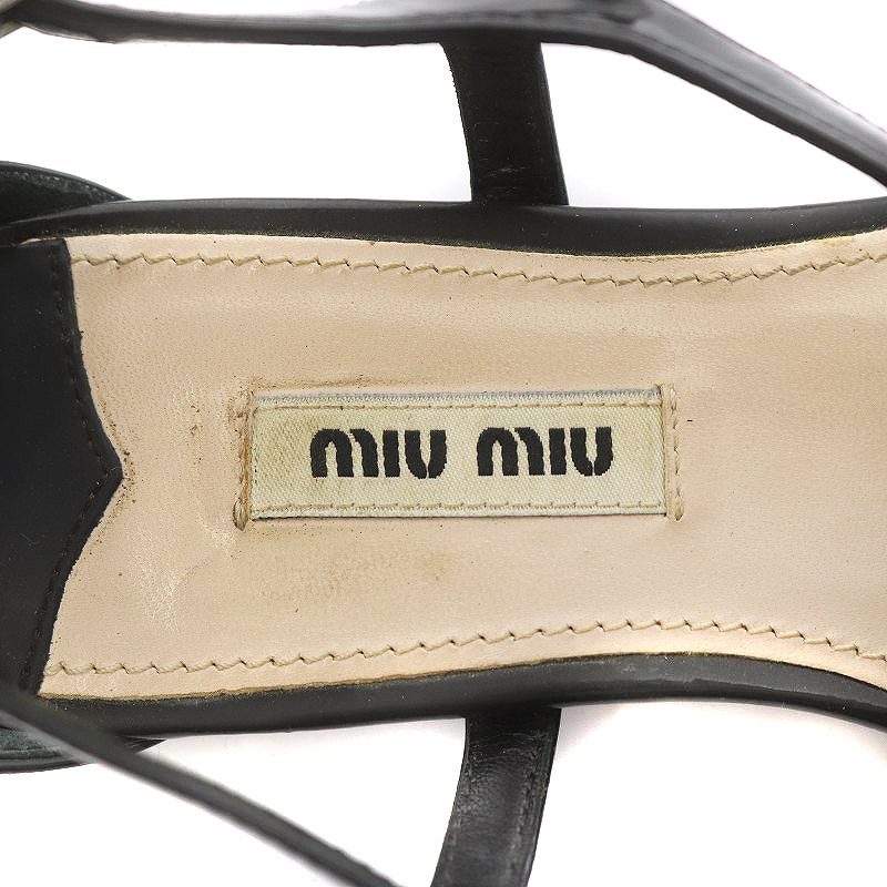  MiuMiu miumiu tongs sandals Flat enamel ribbon 36 23.0cm black black /WM #OH lady's 