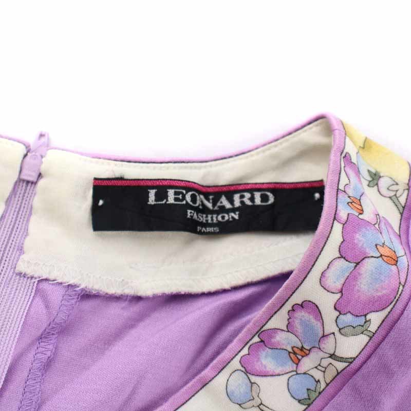 レオナール LEONARD FASHION ワンピース ミモレ ロング 花柄 フレンチスリーブ L 紫 パープル /YI4 レディース_画像7