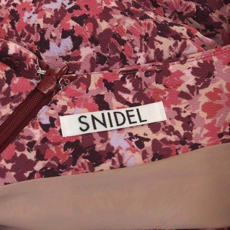  Snidel snidel 21AW flower Bloom print One-piece long short sleeves V neck ribbon 1 pink /NR #OS lady's 