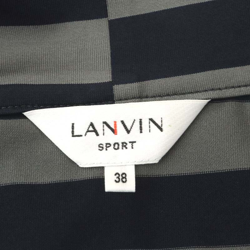 ランバン スポーツ LANVIN SPORT カットソー 長袖 ボーダー柄 ハイネック ハーフジップ 38 M グレー 紺 ネイビー_画像4