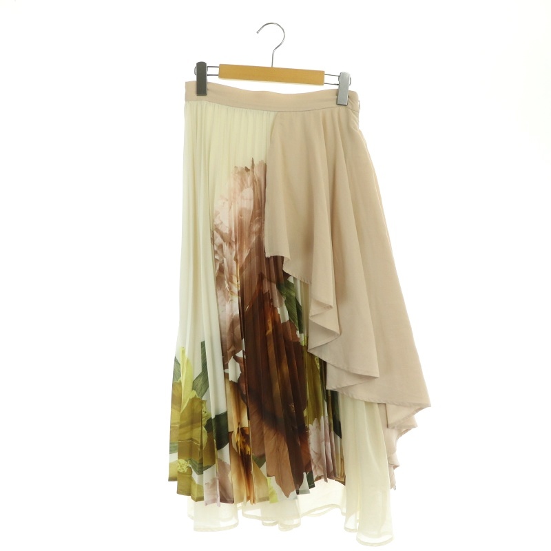  Amy Ist wa-rueimy istoire Shannon flower pleated skirt long LAP style frill total pattern M eggshell white multicolor 