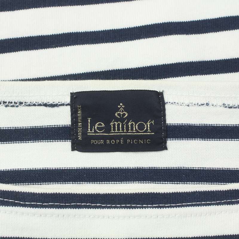  Le Minor Leminor cut and sewn bus k shirt long sleeve boat neck border 38 M white white navy blue navy /AT6 lady's 