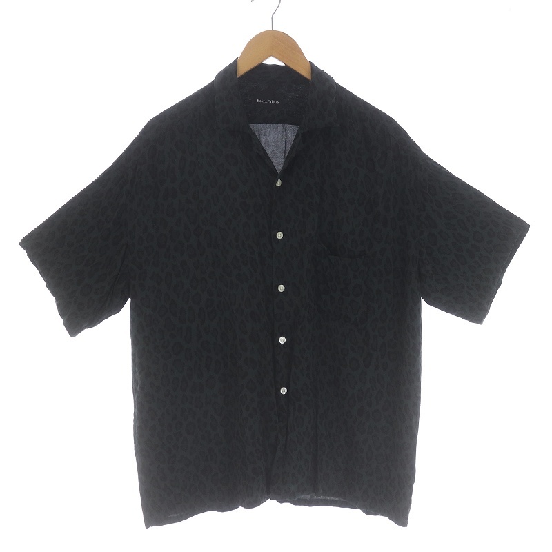 ヌワールファブリック Noir Fabrick オープンカラーシャツ カジュアル 半袖 ヒョウ柄 レオパード柄 M 黒 ブラック カーキ /SI30 メンズの画像1