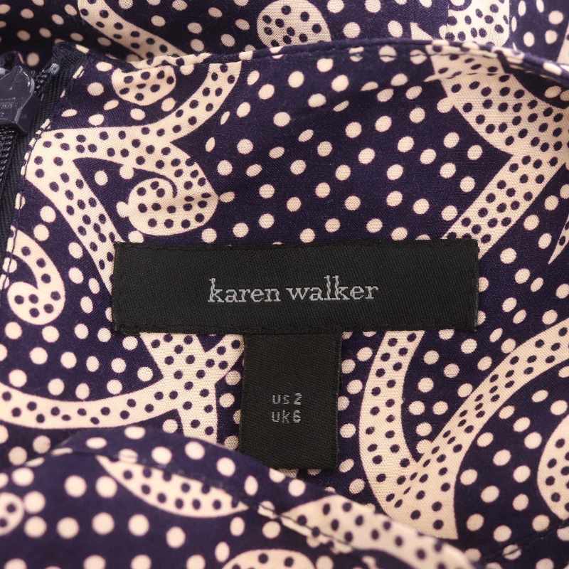 カレンウォーカー KAREN WALKER レーヨンワンピース ミニ 五分袖 総柄 ペプラム US2 紫 ピンクベージュ /MI ■OS レディース_画像3