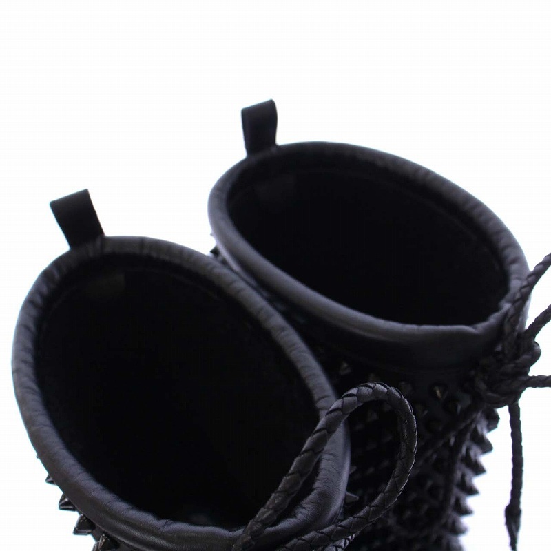 クリスチャンルブタン Christian louboutin Black Leather Surlapony Spiked Mid Calf Boots スパイク ミッドブーツ レザー 44 黒_画像5