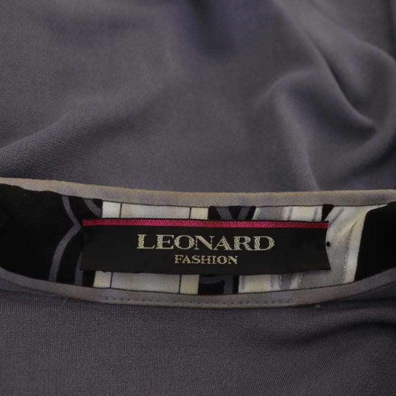 レオナール LEONARD FASHION カンカン ジャケット ノーボタン 薄手 38 グレー 黒 白 /ES ■OS レディース_画像3
