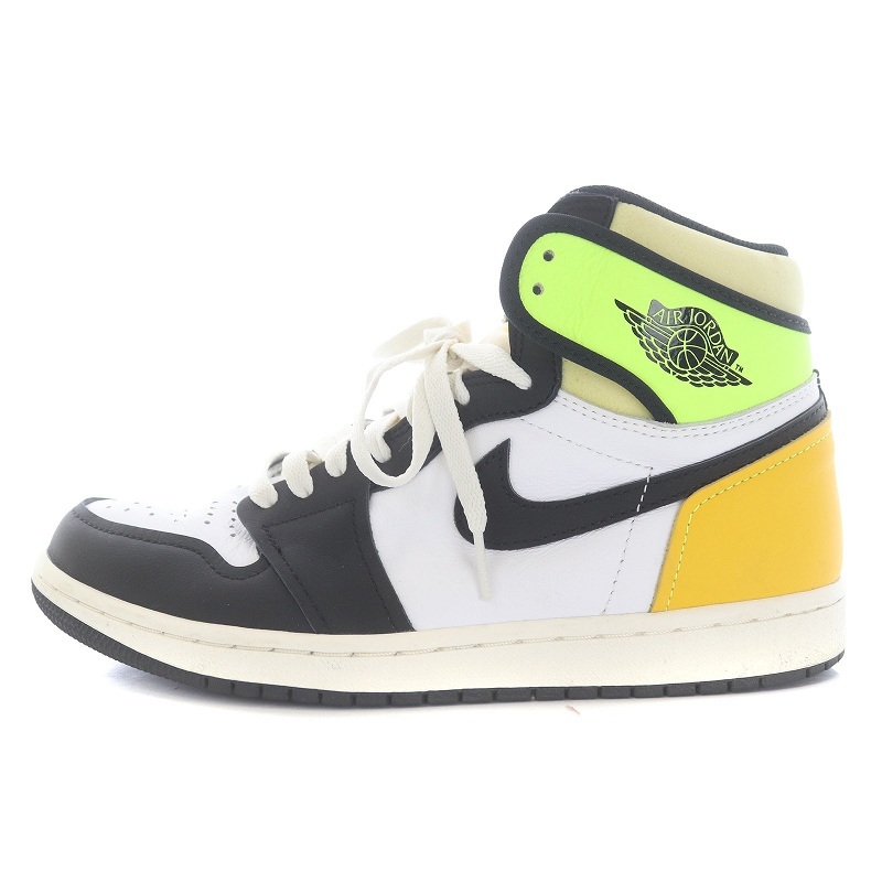 NIKE Air Jordan 1 High OG Volt Gold スニーカー シューズ ハイカット レザー US8 26cm 白 ホワイト 黒 ブラック 黄 555088-118 /SI7