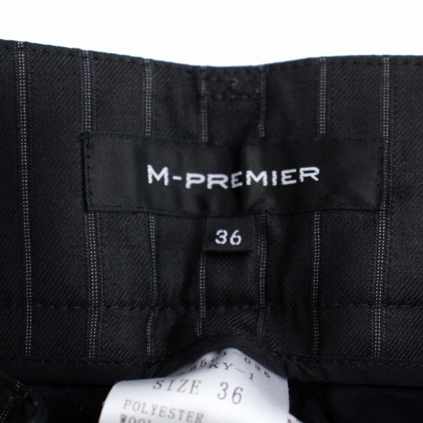 エムプルミエ M-Premier スラックスパンツ ジップフライ ストライプ ウール 36 S 黒 ブラック /BM ■GY21 レディース_画像3