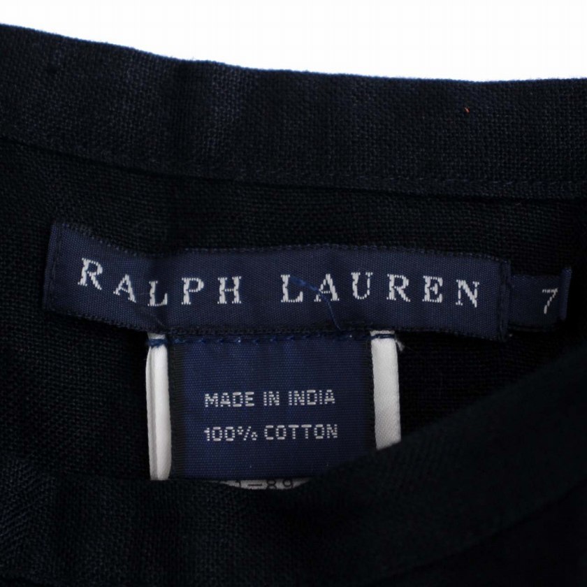 ラルフローレン RALPH LAUREN タイダイ染ラップスカート フレアスカート ひざ丈 リネン インド製 7 S 紺 ネイビー SKRLHA2106 レディース_画像3