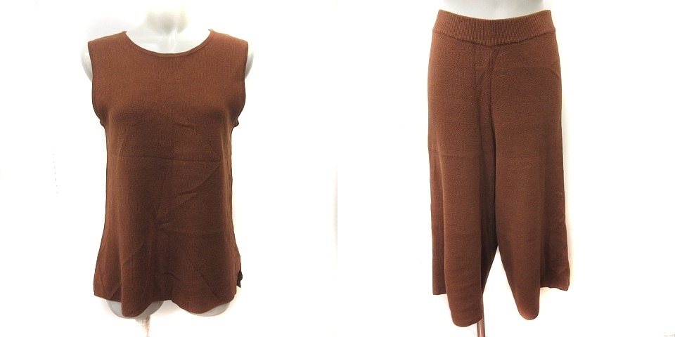  Moussy moussy setup top and bottom knitted cut and sewn no sleeve gaucho pants 1 tea Brown /YI lady's 