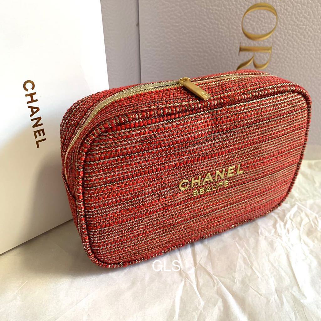 激レア 新品本物 シャネル ポーチ レッド ラメ 2022 ホリデー 限定 ノベルティ 正規非売品 CHANEL クリスマス コスメポーチ ツイード柄