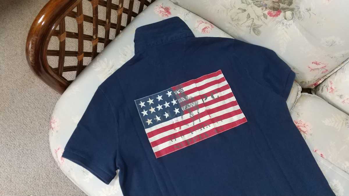 新品☆ラルフローレン ポロシャツ　紺　US M 国旗 ラガーシャツ