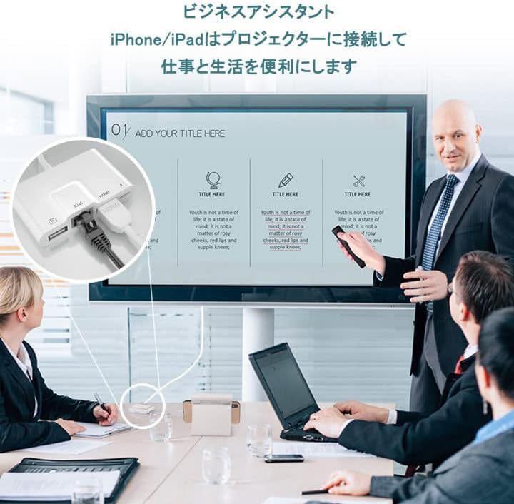 i-Phone HDMI+USB+RJ45 変換アダプタ AVアダプタ 1080P大画面 i-Phone lanケーブル アダプター 高速転送 写真/ビデオ転送 双方向ドライブ_画像4