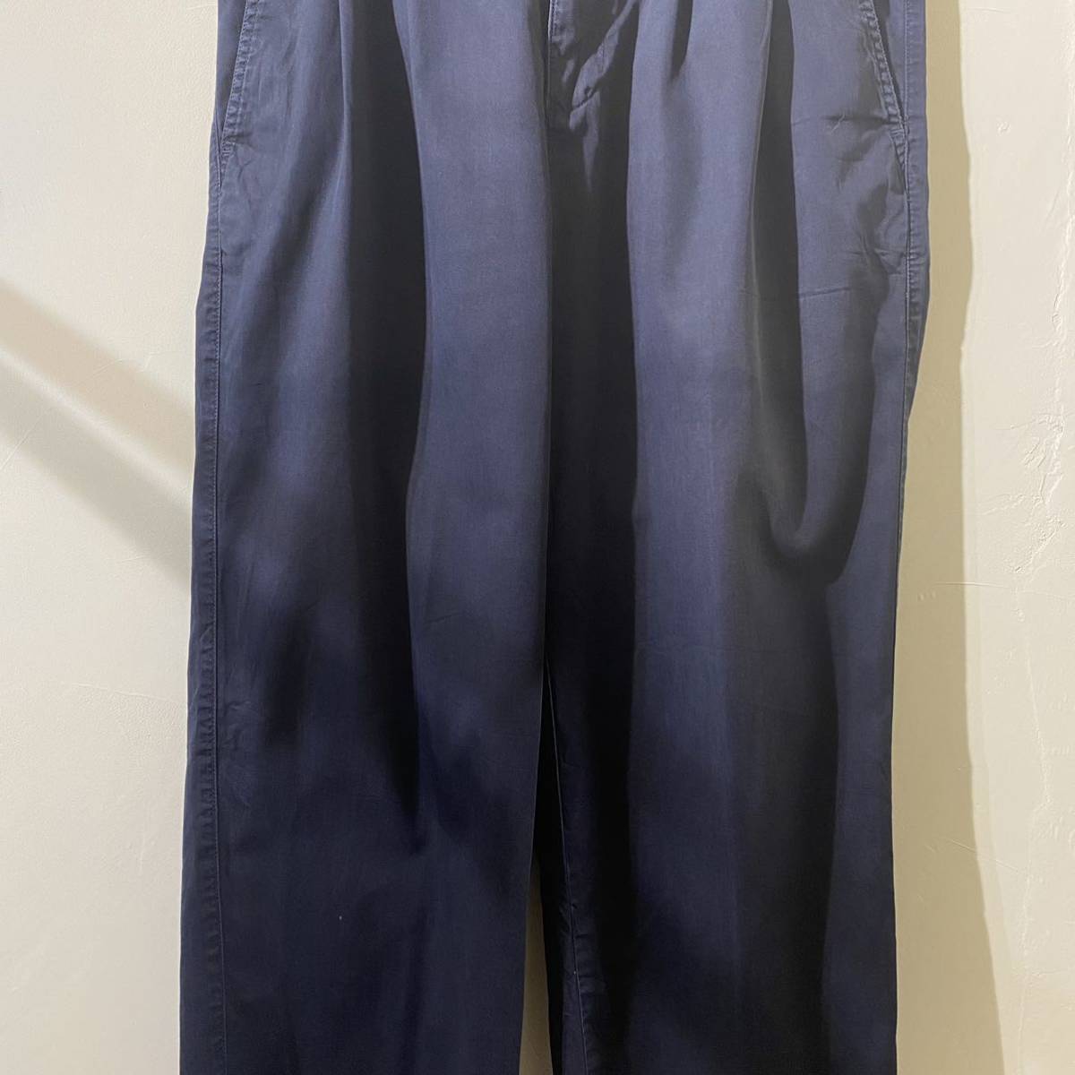 vintage euro cotton tuck slacks ヨーロッパ古着 ビンテージ ワークパンツ コットンスラックス タック ワイドパンツ 70s 80s ネイビー_画像4