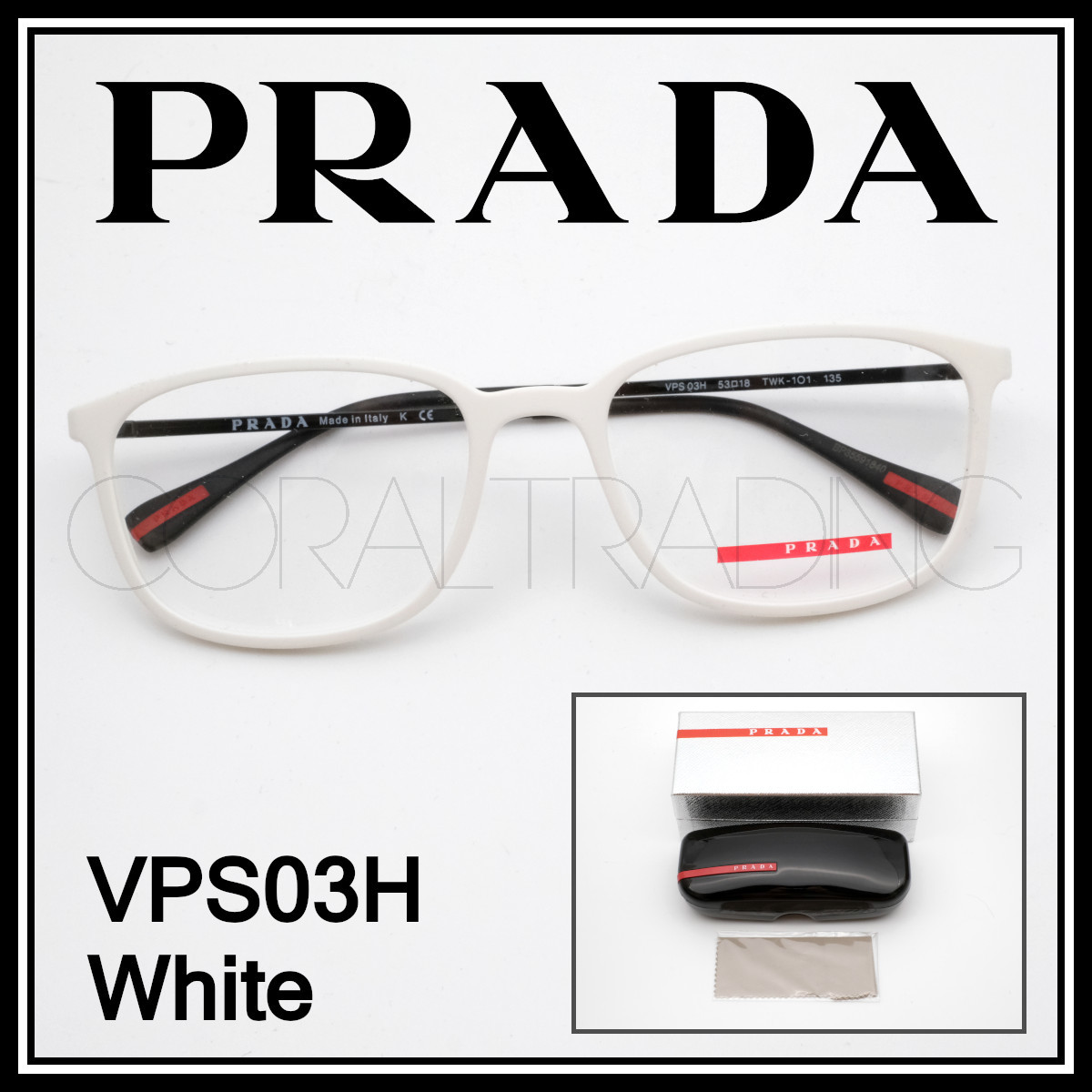 23442★新品本物！PRADA VPS03H ホワイト/ブラック プラダ ウェリントンシェイプ メガネフレーム レディース メンズ 男女兼用 眼鏡_画像1