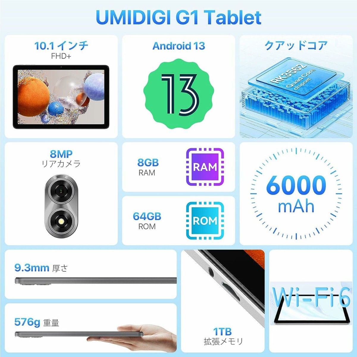ラスト1点】タブレット 10インチ FHD Android 13 wi-fiモデル 8GB
