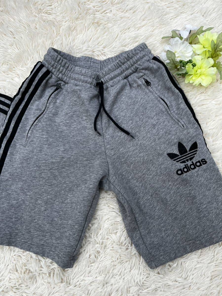 美品　アディダス　adidas トレフォイル　スリーライン　おしゃれ　スウェット　セットアップ　ハーフパンツ　M 裏起毛_画像6