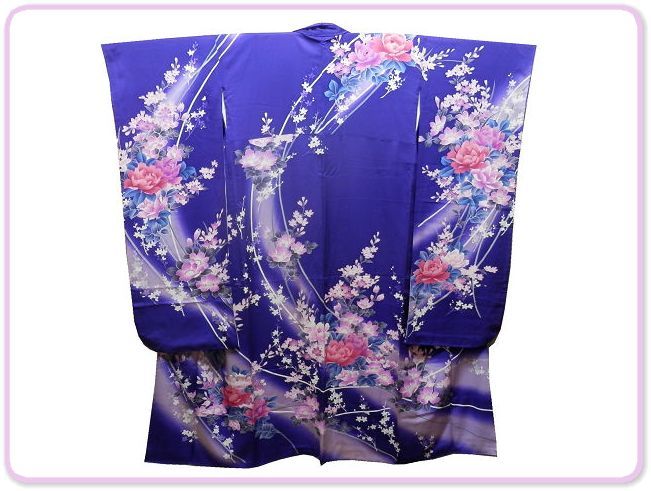 大特価 《SAI376》 「正絹」◇振袖◇青紫色～藤色のグラデーションに花
