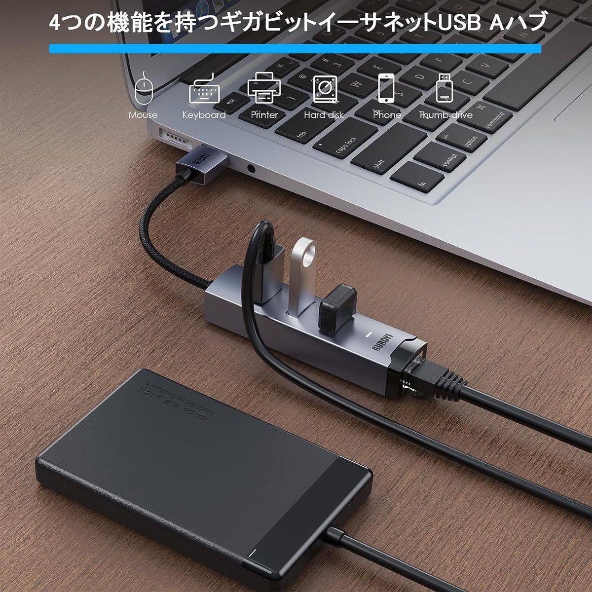 USB 3.0 LAN 変換アダプター 4-in-1  / Gigabit対応 /Switch等対応（高耐久ナイロン ケーブル）