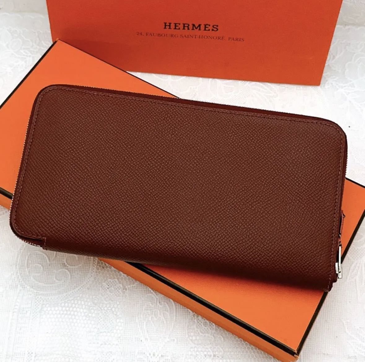 【未使用保管品】 HERMES エルメス 長財布 アザップ シルクイン ロング ヴォーエプソン ワインレッド レッド 赤 ラウンドファスナー