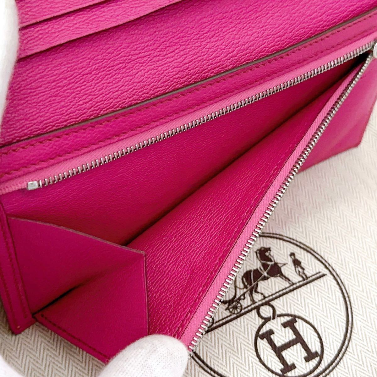 極上美品 【新品同様】 HERMES エルメス 長財布 ベアン クラシック リザード フューシャ ピンク 刻印 Ｉ　メンズ レディース