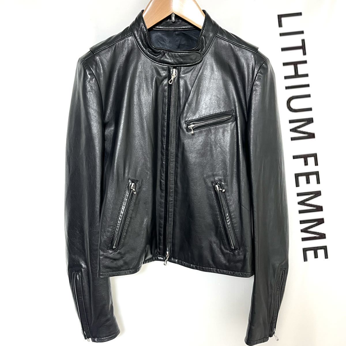 LITHIUM FEMME リチウムファム カウレザー シングル ライダース ジャケット ブルゾン 本革 牛革 レディース　ブラック　黒色　38 S M