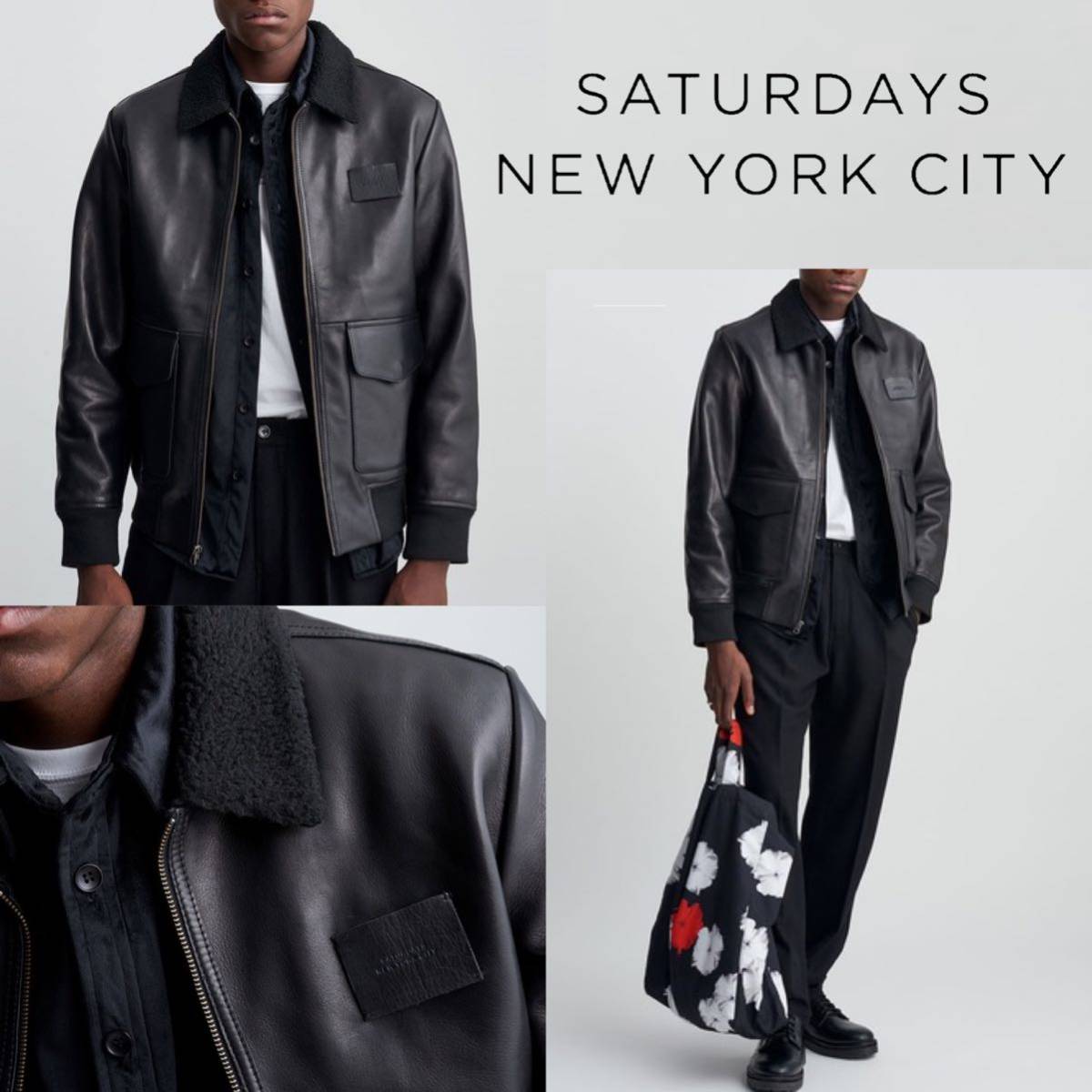 20AW Saturdays NYC サタデーズ ニューヨークシティ Tunstall Leather Jacket レザー ボア ライダース ジャケット 牛革 メンズ ブラック　L