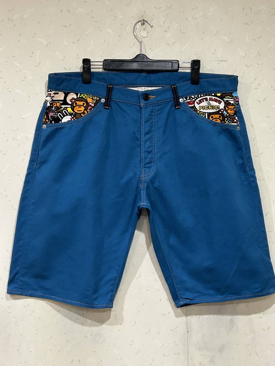 * A Bathing Ape A BATHING APE Mylo switch half Short color Denim pants blue XL BJBC.I