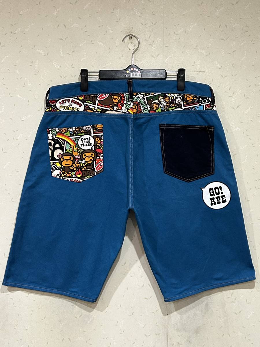 * A Bathing Ape A BATHING APE Mylo switch half Short color Denim pants blue XL BJBC.I