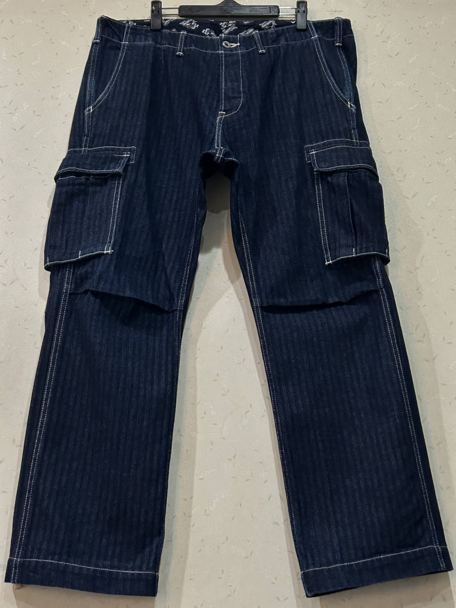 ※桃太郎ジーンズ MOMOTAROJEANS 出陣 01-037 ヘリンボーン カーゴ デニムパンツ 日本製 濃紺 大きいサイズ 38 　　　 BJBC.I_画像2