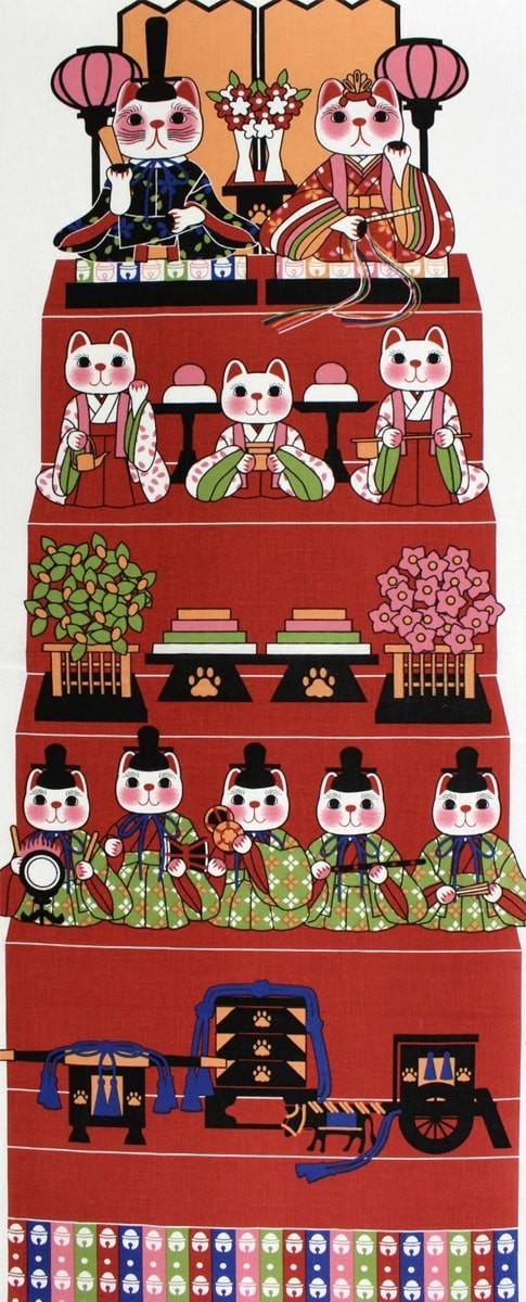 手ぬぐい 和柄 ねこ ひなまつり 福招き猫 日本製 手拭い ヤギセイ クリックポスト対応_画像1