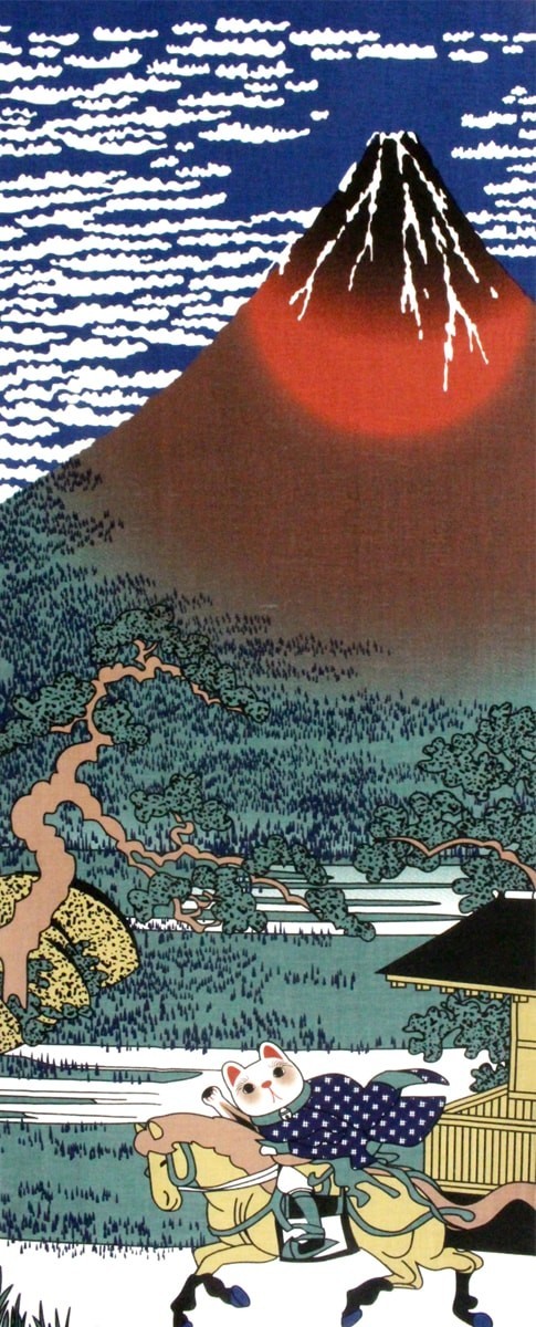 手ぬぐい 和柄 ねこ 赤富士 富士山 福招き猫 日本製 手拭い ヤギセイ クリックポスト対応_画像1