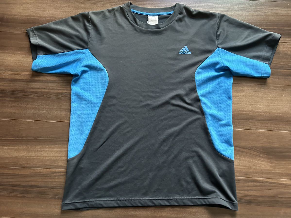 即決★中古★adidas★Tシャツ★L★黒★ブラック★ブルー★青★アディダス★送料370円_画像1