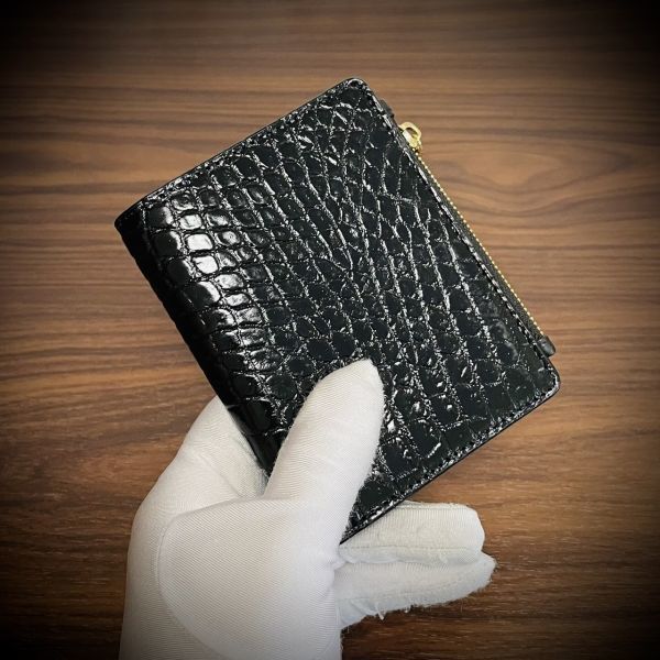 新規購入 クロコダイル 人気のコンパクトな財布 メンズ財布 012 黒