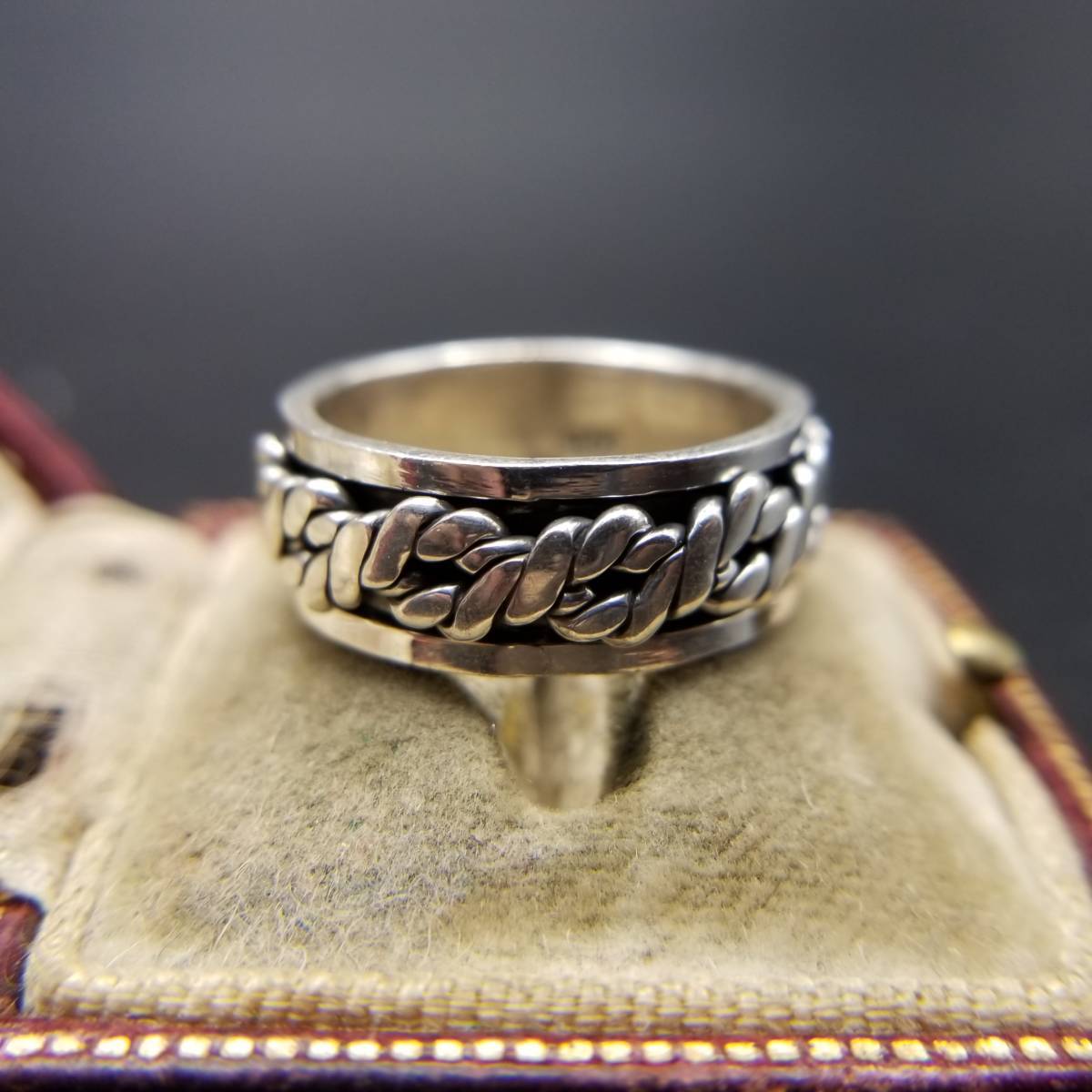  трос цепь узор частота кольцо 925 серебряный Vintage кольцо 8.7g серебряный кольцо мужской ювелирные изделия средний futoshi R9-E