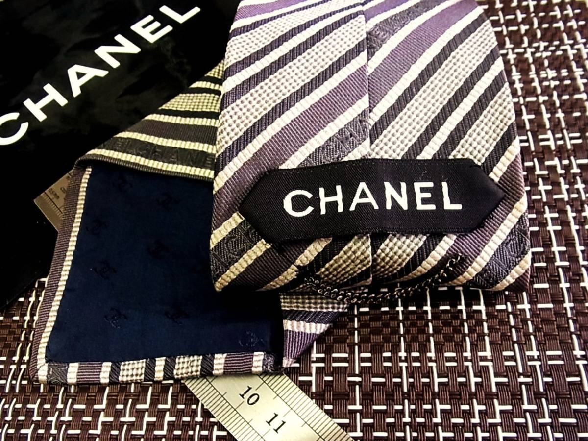 ☆状態並N☆6607■シャネル【CHANEL】【ロゴ入・ストライプ】ネクタイ★