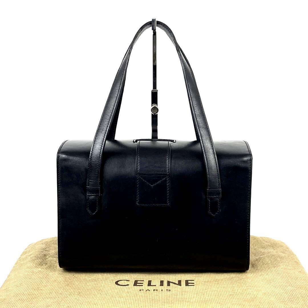 【美品】CELINE セリーヌ ハンドバッグ リング サークル 3連金具 ミニボストン 入手困難 希少品 激レア ボックスカーフ レザー 黒 ブラック