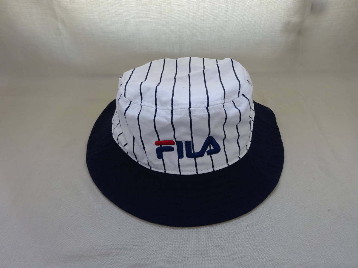 ★☆D-968 FILA フィラ 帽子 バケットハット アウトドアハット 58cm 綿100% 白 紺☆★_画像1