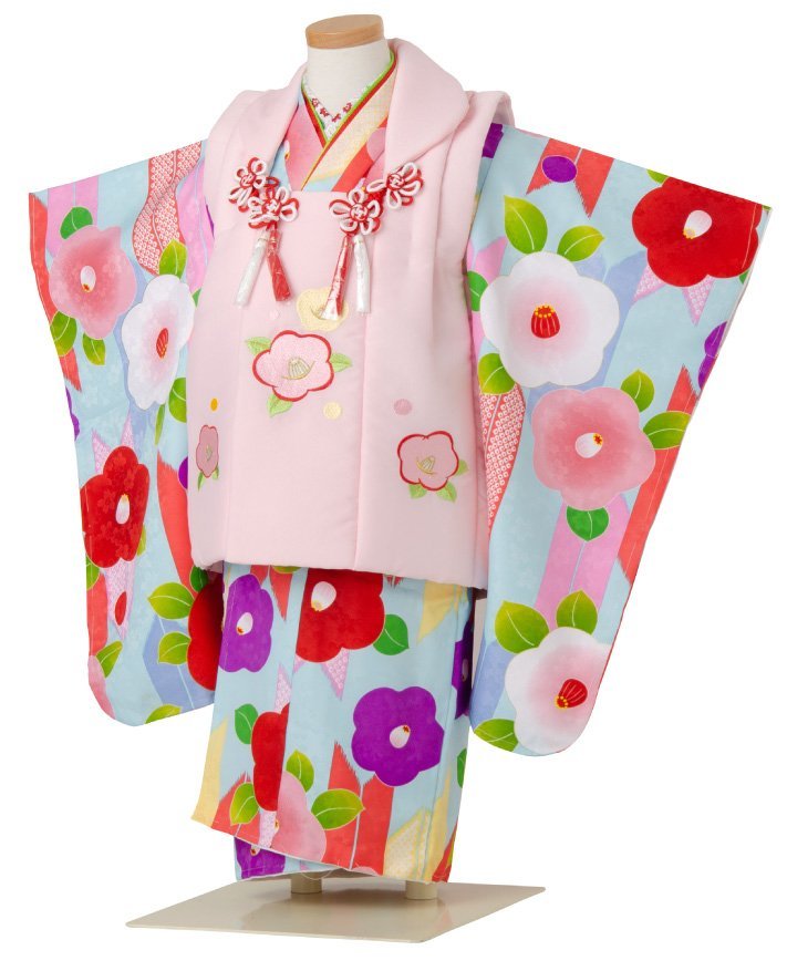 * kimono Town * The Seven-Five-Three Festival 753 kimono 3 -years old . cloth set girl Kyoto flower ...8 light blue. kimono pink. . cloth coat . full set hifuset-00044