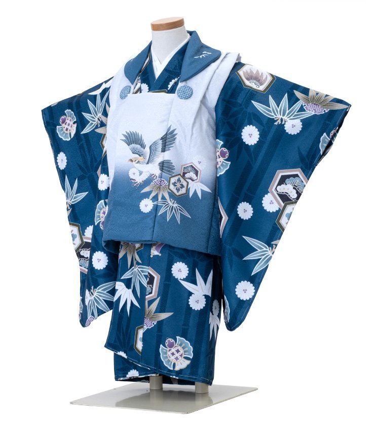 * kimono Town * The Seven-Five-Three Festival kimono 3 -years old . cloth set man Kyoto flower ... hawk bamboo blue blue . cloth coat embroidery full set hifuset-00012