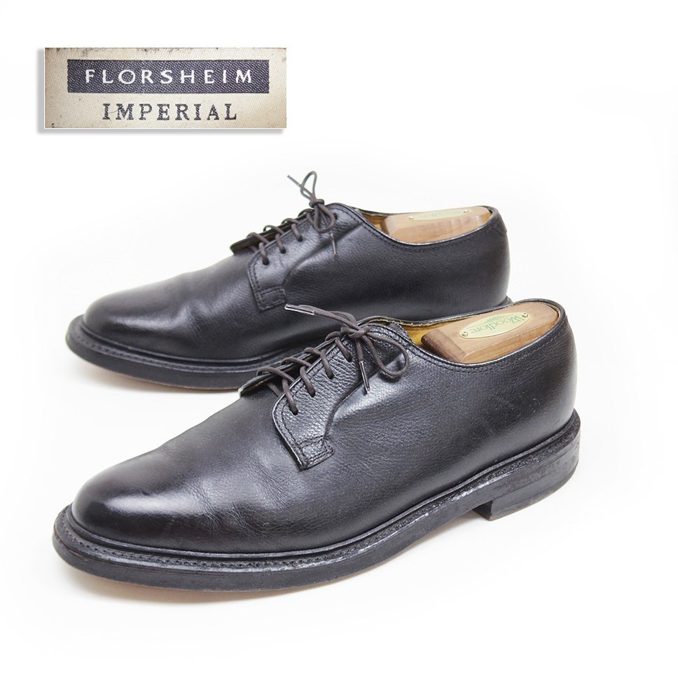 27cm相当 THE FLORSHEIM imperial フローシャイム インペリアル プレーントゥ 外羽根 ドレスシューズ レザー 革靴 黒 /U8855の画像1