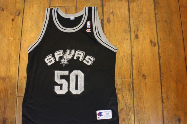 【古着GAME TOPS Champion San Antonio Spurs ユニフォームタンクトップ黒灰#50】NBAバスケサンアントニオ・スパーズデビッド・ロビンソン